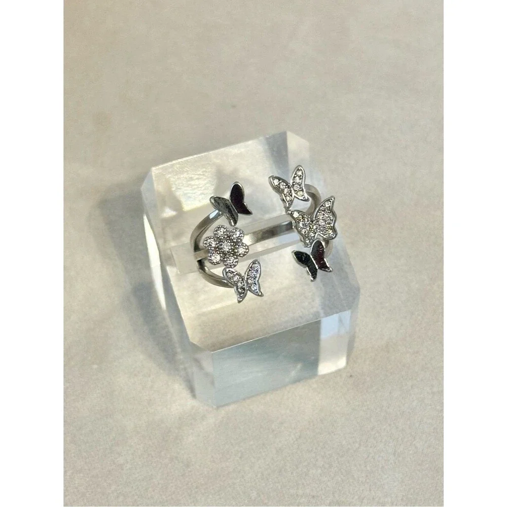 .925 Sterling Silver Pave Butterfly Ring